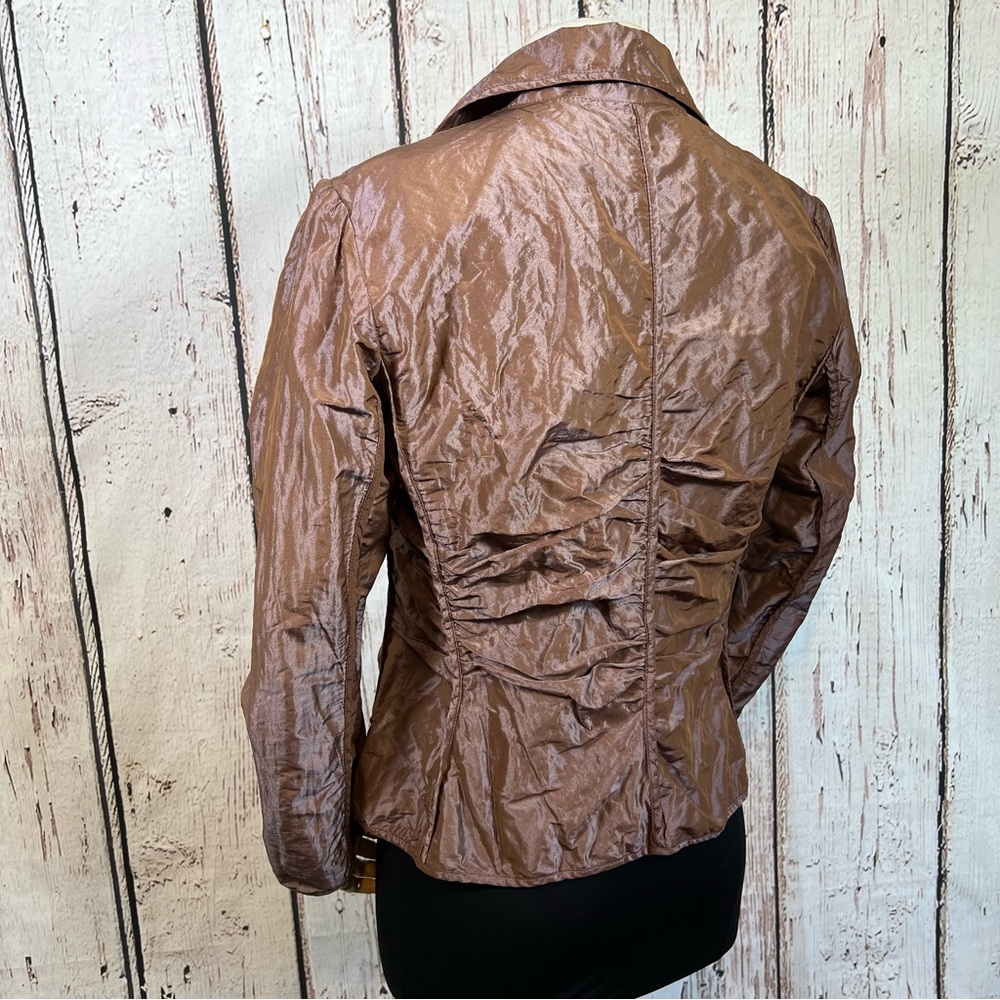 Lida Baday Ruched Metallic Crinkled Puckered Fitted Evening Blazer Jacket SZ 12 - Picture 7 of 16